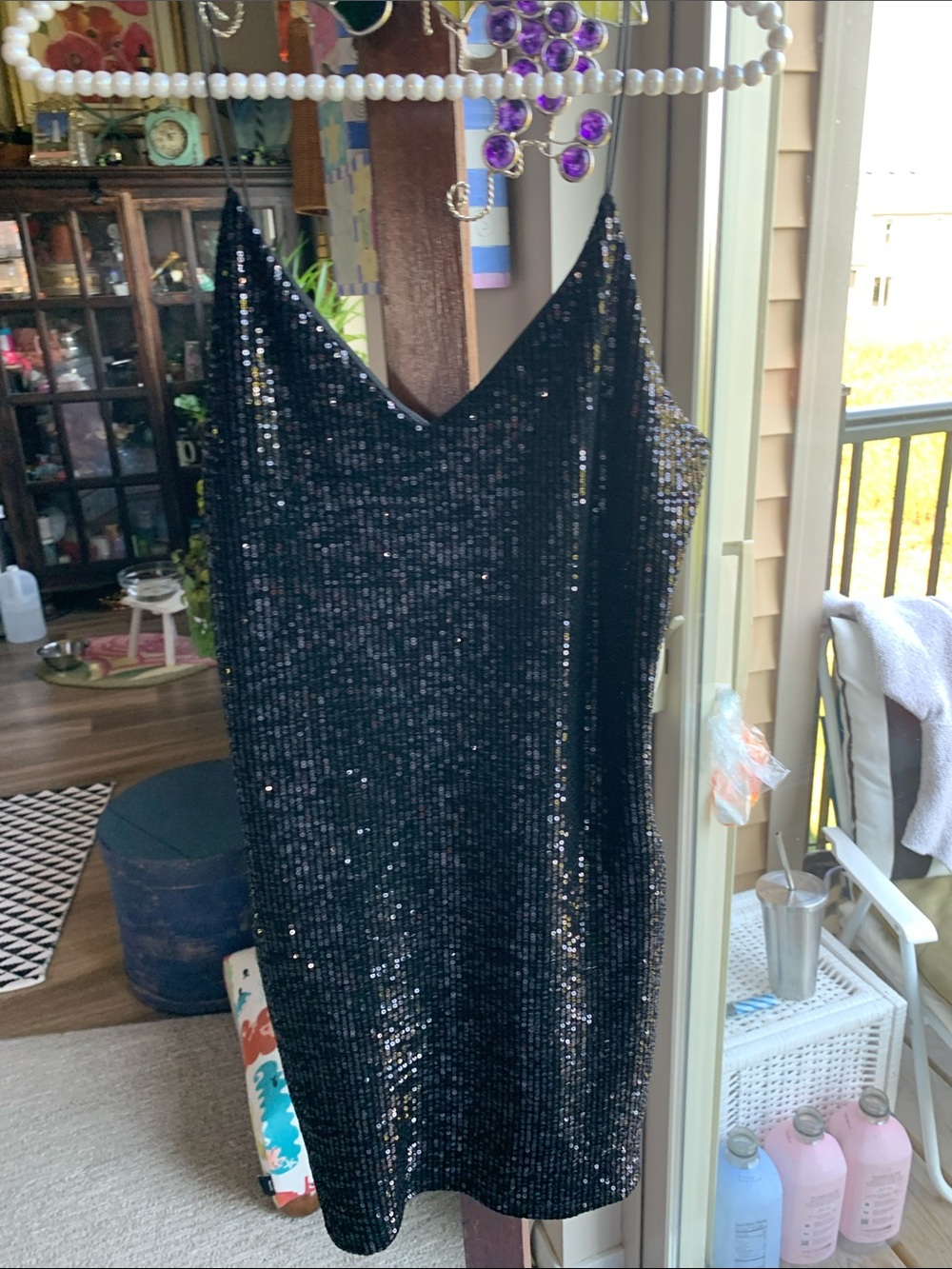 New Akira black Stretch sequin spaghetti-strap mini dress Never worn Size L